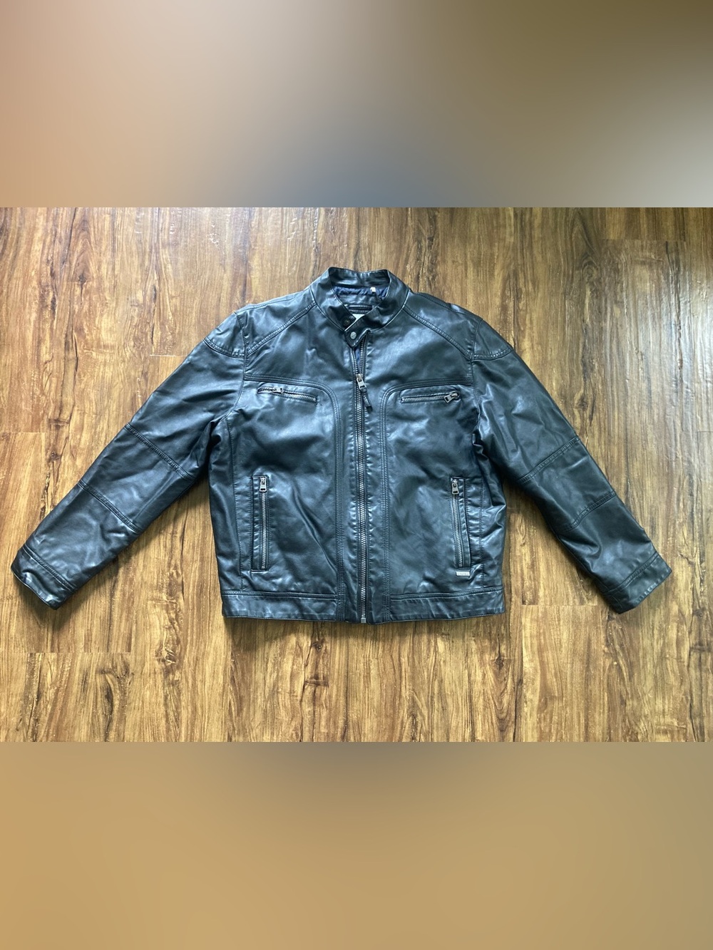 Calvin Klein Classic Black Faux Leather Zip-Up Jacket Men’s Size Large Bomber